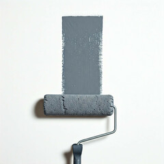 Wall Mural - gray paint roller against white wall  with gray paint  - home improvement and diy project