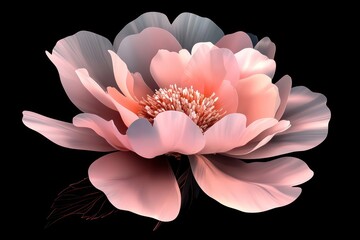 Wall Mural - A romantic floral animation of a peony flower in pink hues, blooming gracefully on a dark background.