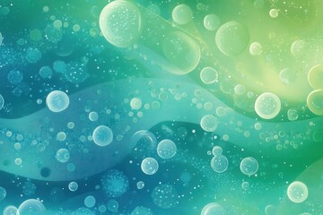 Wall Mural - bubbles floating in a vibrant blue and green abstract background with fluid shapes