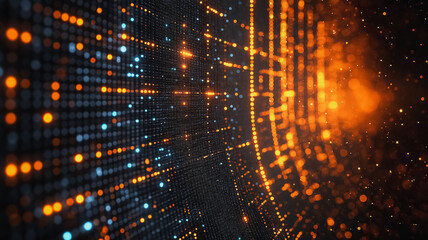 Wall Mural - digital flow: abstract digital art depicting a mesmerizing flow of data, with glowing blue and orang