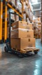© djatu - Cardboard boxes on a pallet jack in a warehouse.