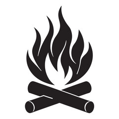 campfire icon silhouette illustration white background burning bonfire with a large flame for campin