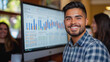 © PixelFoundry - Confidently Charting Success: A young, diverse team of professionals collaborates in a modern office setting, with a focused young man smiling confidently at the camera.