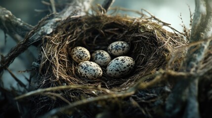 Quail eggs nestled in a natural nest showcasing intricate details of nature's design and the beauty of avian life.