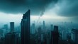 © Wp Background - Dark Urban Skyline Under Dramatic Clouds and Smoke Plume
