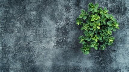 Aufkleber - Overhead view of lush green plant on textured concrete surface creating a serene natural aesthetic for design and decoration purposes