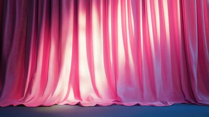 Poster - Elegant pink curtain drapes softly illuminated creating a serene and vibrant atmosphere ideal for theatrical and artistic backgrounds.