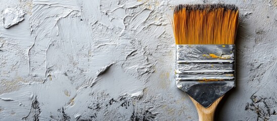 Fototapete - Painting brush leaning on textured wall representing creativity and the essence of artistic expression in a minimalist setting
