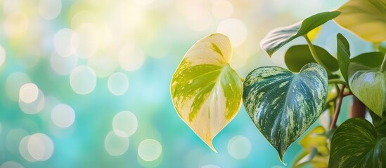 Aufkleber - Philodendron Variegata leaves highlighted by a dreamy bokeh background perfect for plant enthusiasts and interior decoration ideas