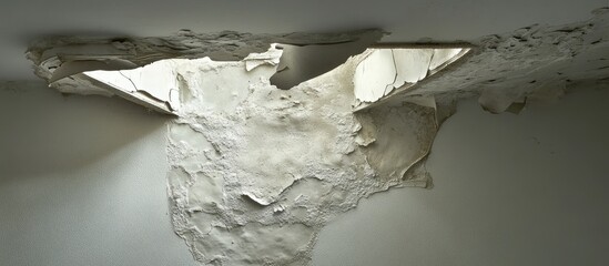 Aufkleber - Peeling white ceiling with downlighting revealing textured decay and age in a distressed interior environment