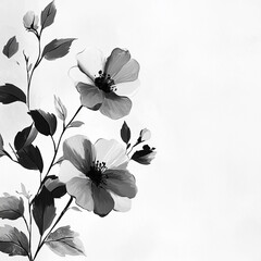 white and black watercolor floral and leaves seamless pattern .	