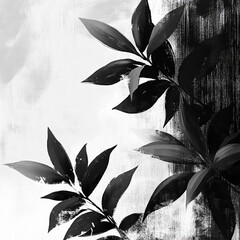 white and black watercolor floral and leaves seamless pattern .	