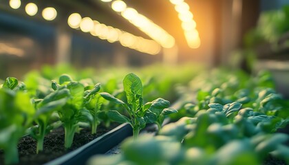 Poster - Agricultural innovation with AI, 5G, and IoT, hand nurturing crops in a futuristic smart farming environment