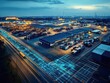 © Muhawaii - Capture an intricate network of transport routes and warehouse facilities from above, emphasizing efficient cargo management in a vibrant urban setting