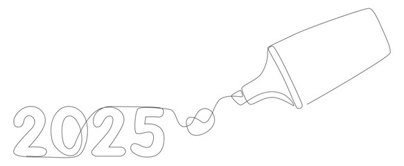 Wall Mural - One continuous line of number 2025 written by with felt tip pen. Thin Line Illustration vector concept. Contour Drawing Creative ideas.