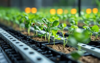 Leinwandbilder - Smart agriculture technology, hand planting young crops with IoT sensors and AI data for crop management