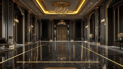 High-end minimalist black and gold home interior design