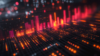Wall Mural - data stream: abstract visualization of vibrant, glowing data bars and points forming a dynamic, futu
