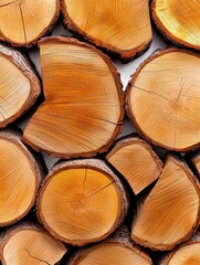 Wall Mural - a photostock of neatly stacked firewood logs, arranged dynamically and isolated on a clean white bac