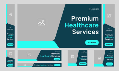 Wall Mural - digital healthcare services web set banner design for social media post, daily medical services web 