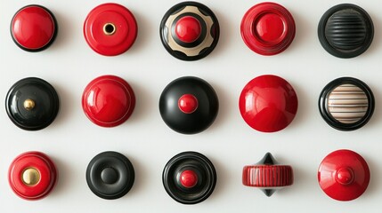 Collection set of red and black knobs on white background
