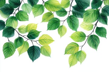 Wall Mural - Lush Green Leaves Branch, Watercolor Illustration