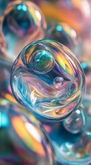 Wall Mural - Colorful rainbow swirls in a glass marble