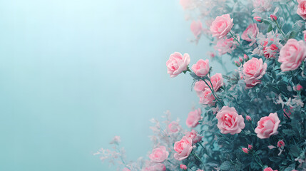 Wall Mural - Elegant Pink Roses on a Soft Blue Background