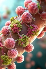 Aufkleber - Microscopic 3D Render of Cancer Cells Cluster on Blood Vessel Oncology Research
