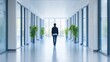 © pkproject - Person Walking Through Bright Corporate Hallway With Large Glass Windows