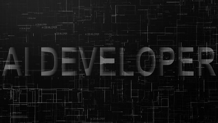 3d AI developer text technology data line black white
