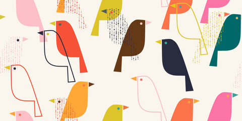 Poster - Pattern of colorful birds. Stylish repeating and seamless bird pattern.