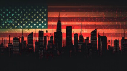American Cityscape Digital Overlay Flag