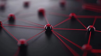 Wall Mural - abstract network connections with red lines and black nodes