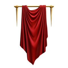 Poster - Photorealistic Red Fabric Banner with Gold Rod and Spear-Like Finials, Isolated transparent Background