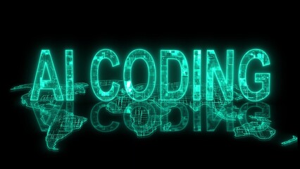 3d AI coding text technology earth map glowing cyan