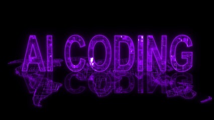 Wall Mural - 3d AI coding text technology earth map glowing purple