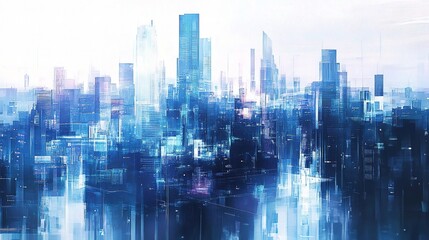 Wall Mural - Bustling City Skyline with Reflections on Glass Buildings