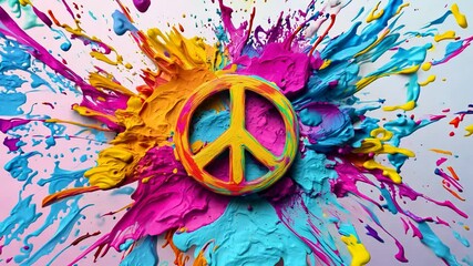 Sticker - Peace Symbol with Colorful Splash Effects