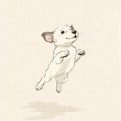 Poster - Joyful puppy leaps in mid air against a soft neutral background, capturing pure happiness and playfulness of a young dog. Generative AI