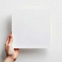 Poster - Hand holding a pristine white sheet of paper in a minimalist setting. Generative AI