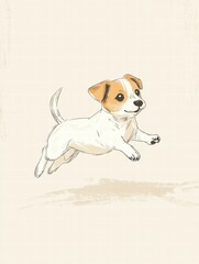 Poster - Joyful puppy leaping in a playful manner against a soft, light background. Generative AI