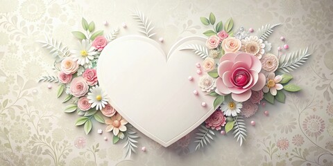 Wall Mural - Delicate paper heart with floral patterns, flowers, elegant