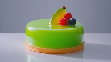 Wall Mural - Glossy green cake with fruit garnish.