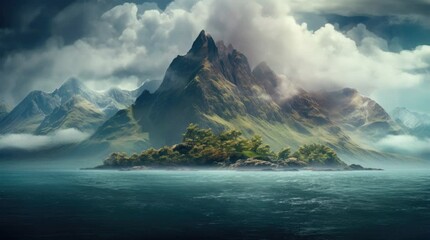 Wall Mural - A view of an island with mountains. 4k animated video
