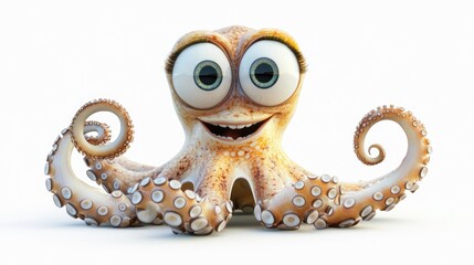 Cute cartoon octopus with big eyes and a smiling face, isolated on white background. (2)