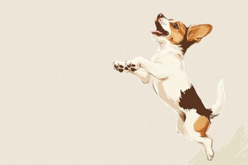 Poster - Joyful puppy leaps playfully in a bright outdoor setting during sunny afternoon. Generative AI