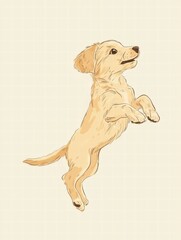 Poster - Joyful puppy leaps happily in a light colored setting under a bright atmosphere creating a cheerful vibe. Generative AI