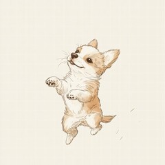 Poster - Joyful puppy jumping playfully in a light and airy setting during a sunny afternoon. Generative AI