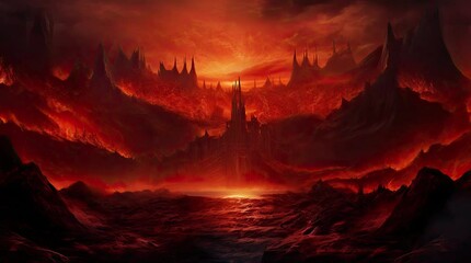Wall Mural - A view of hell with flames. 4k animated video